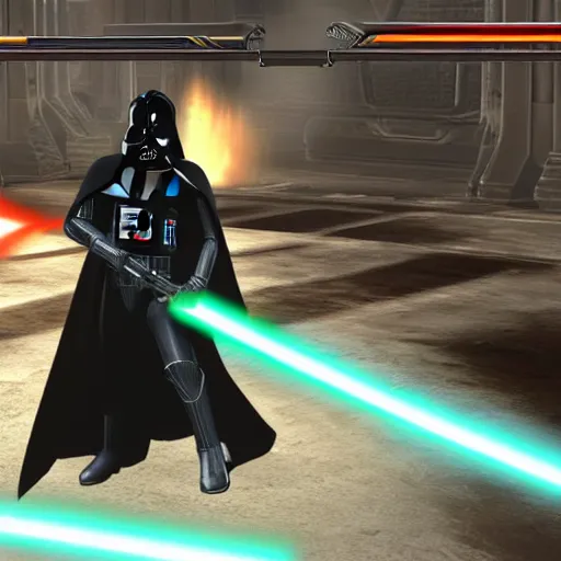 Image similar to video game screenshot of darth vader in star wars knights of the old republic