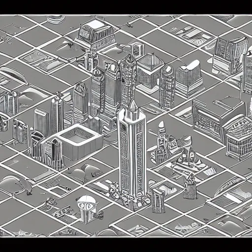 Prompt: hand - drawn isometric city designed by tanner wayment