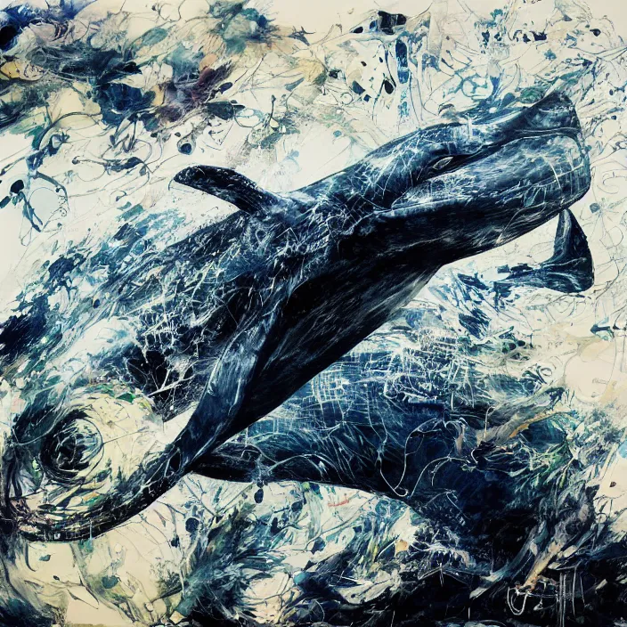 Prompt: whale, painting, by greg ruthowski, yoshikata amano, yoji shinkawa, alphonse murac, collaborative artwork, beautifully drawn, heavily detailed