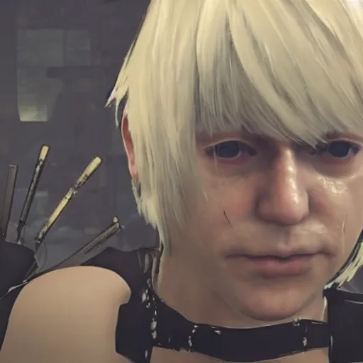 Prompt: Screenshot from Nier Automata with Boris Johnson