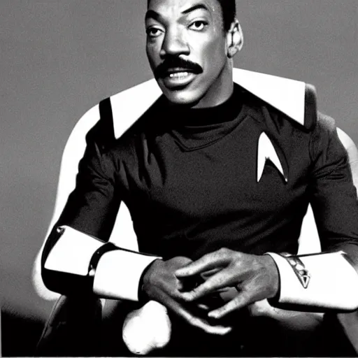 Image similar to a promotional still of Eddie Murphy in Star Trek 1966.