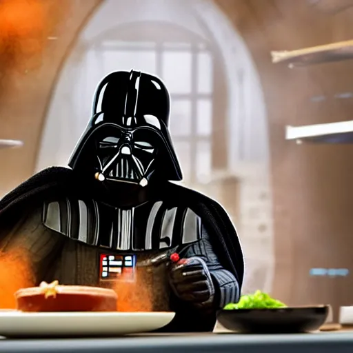 Image similar to A still of Darth Vader dressed as a chef. Extremely detailed. Beautiful. 4K. Award winning.