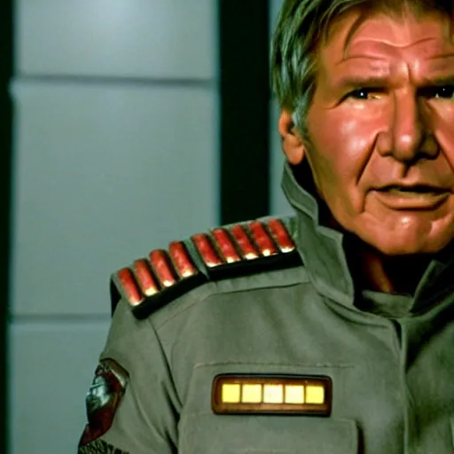 Image similar to A still of Harrison Ford as Commander Adama in Battlestar Galactica (2003)