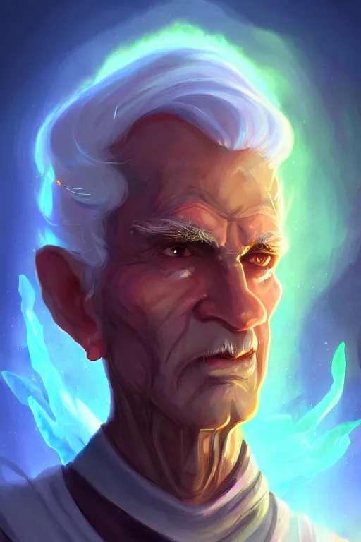 Image similar to a human elemental sorcerer, mountainous setting, colorful magic effects, white skin, portrait, older gentleman, sharp focus, digital art, concept art, trending on artstation, dynamic lighting, by emylie boivin