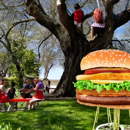 Image similar to picking hamburgers from the hamburger tree in my backyard