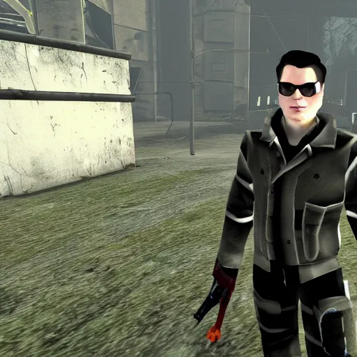 Prompt: a screenshot of Gerard Way in Half-Life 2