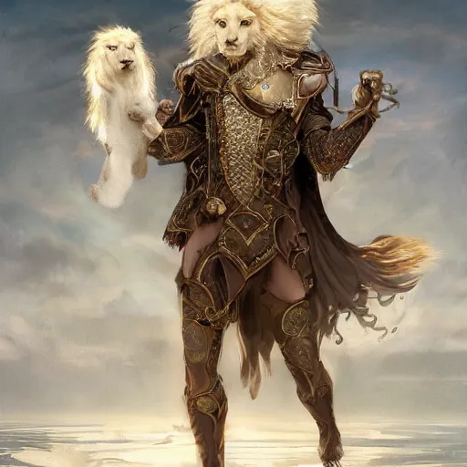 Image similar to a beautfiul award winning commission portrait of an anthro albino lion wearing diamond victorian armour,digital art,art by greg rutkowski,character design by charles bowater,photorealistic,ross tran,hyperdetailed,detailed face,fascinating,2021,western comic style