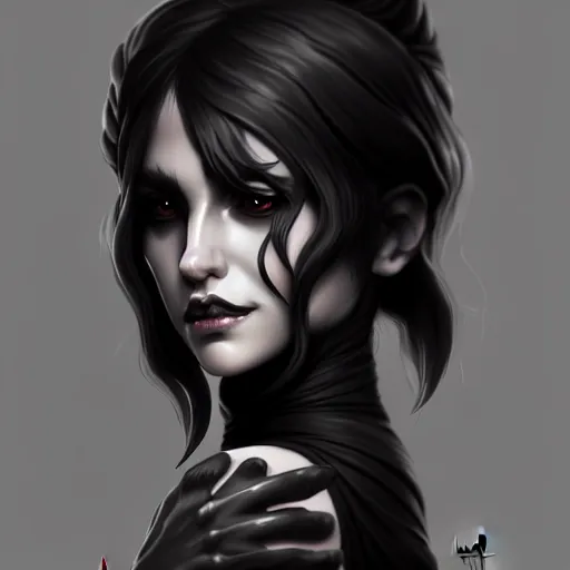 Image similar to dark witch character black colors, highly detailed, digital painting, artstation, concept art, smooth, sharp focus, illustration