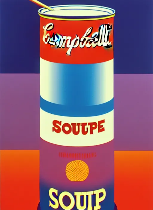 Prompt: campbell's soup by shusei nagaoka, kaws, david rudnick, airbrush on canvas, pastell colours, cell shaded, 8 k