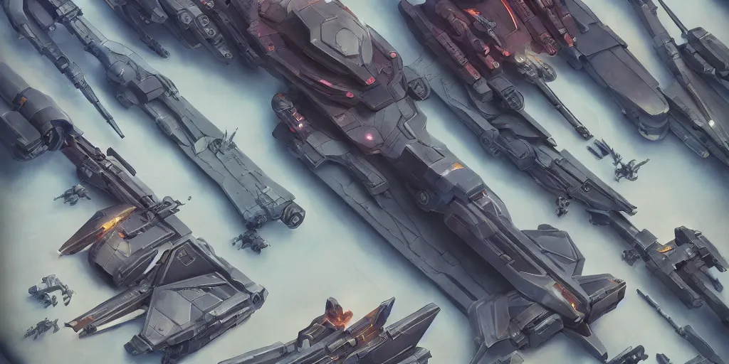 Image similar to collection of futuristic sci - fi props and gadget, items, hard surface, kitbash, parts, exploration of shape and forms, in watercolor gouache detailed paintings, star citizen, modular, pieces, moebius, weapon, guns, destiny, big medium small, insanely details, wes anderson, bungie, star wars, simon stalenhag, no man's sky