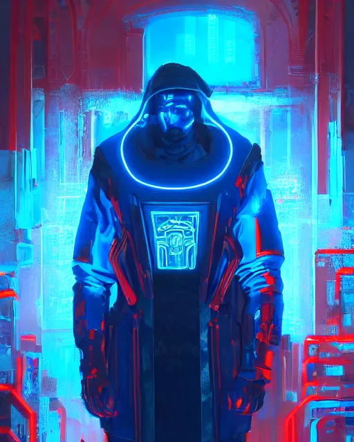 Image similar to detailed full body Blue Neon Emperor Nero, cyberpunk futuristic neon, reflective red coats, decorated with traditional Rome ornaments by Ismail inceoglu dragan bibin hans thoma greg rutkowski Alexandros Pyromallis Nekro Rene Maritte Illustrated, Perfect face, fine details, realistic shaded, fine-face, pretty face