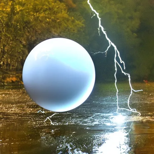 Prompt: floating glass sphere filled with a raging lightning storm