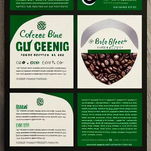 Prompt: square shaped flyer design for a coffee bean roasting company, layout design, black and green colour palette, template layout