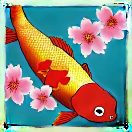 Image similar to cherry blossom koi carp fish japanese sakura graphic art