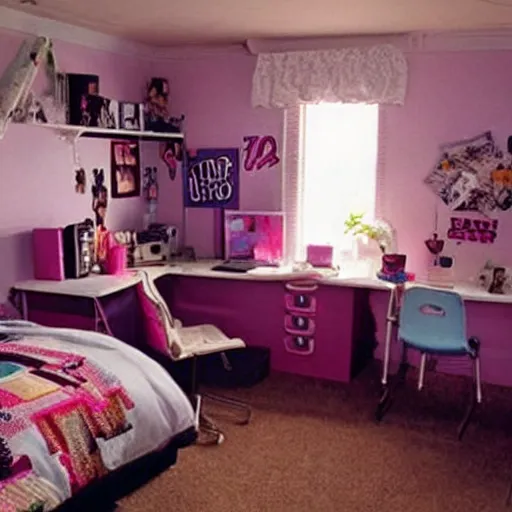 Image similar to an idyllic 9 0 s teenager's bedroom, the only light is by a tv in the background