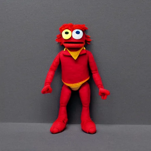 Image similar to omni - man as a muppet. highly detailed felt. hyper real photo. 4 k.