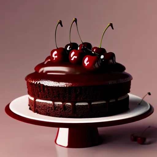 Image similar to chocolate cake with a cherry on top, octane render, unreal engine, high quality, 8 k