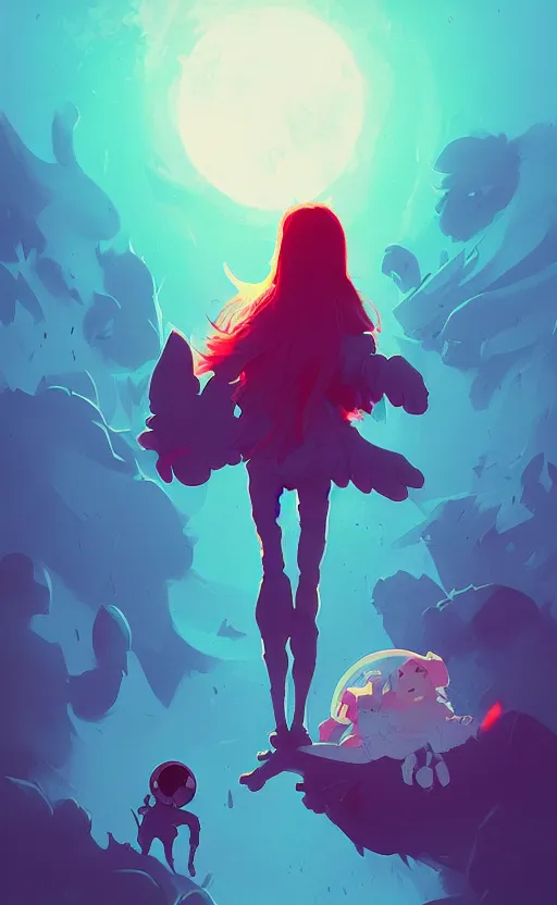Prompt: a young girl holds hands with a demon, webtoon art by anton fadeev and ghibli