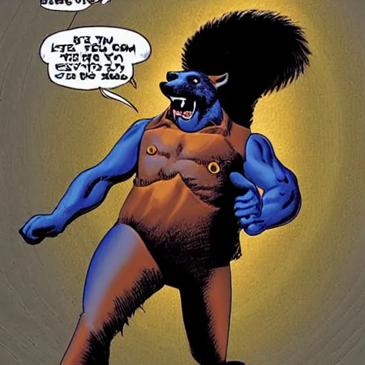 Image similar to a skunk that is blue by richard corben style