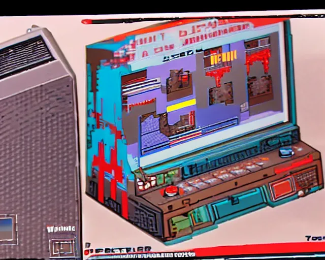 Image similar to a screenshot showing the game play from the defender iii prototype video game from williams electronics 1 9 8 5