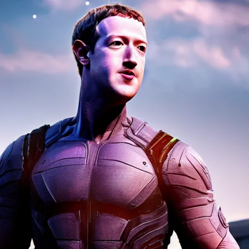 Image similar to if Mark Zuckerberg was Thanos, cinematic, epic, cool, photo realistic, 4k, high detail