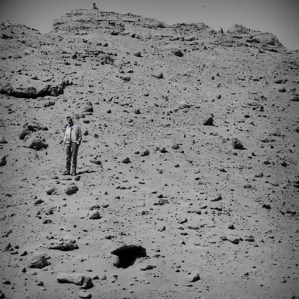 Prompt: man on mars with alien structures park guel architechture in kodak 7 0 s film look