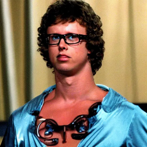 Prompt: Napolean dynamite as a Mr. Universe contestant