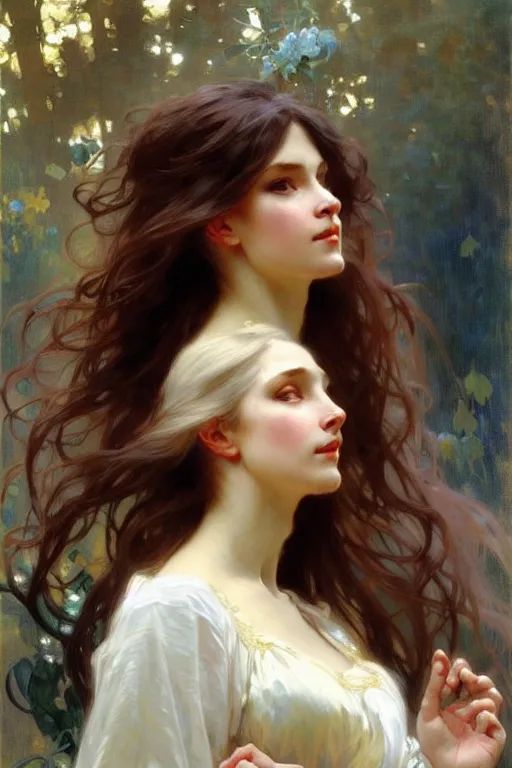 Image similar to women with long white hair, painting by daniel gerhartz, alphonse mucha, bouguereau, detailed art, artstation