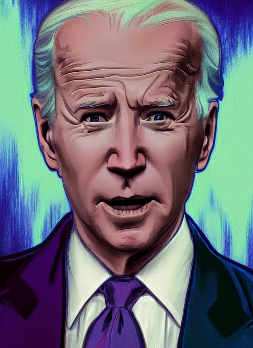 Prompt: Joe Biden as a transgender woman, maniac look, rainbow hair, ugly, gross, realistic, beta male, accurately portrayed, portrait art by alphonse mucha and greg rutkowski, highly detailed, digital painting, concept art, illustration, dim lighting with twilight rays of sunlight, trending on artstation, very detailed, smooth, sharp focus, octane render, close up