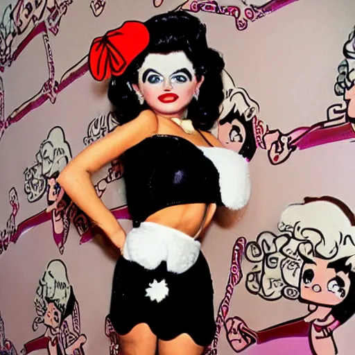 Prompt: Anna Nicole Smith as Betty Boop, she is dancing, she is wearing a black dress