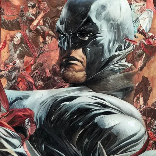 Prompt: comic book cover art of batman by lee bermejo and greg rutkowski