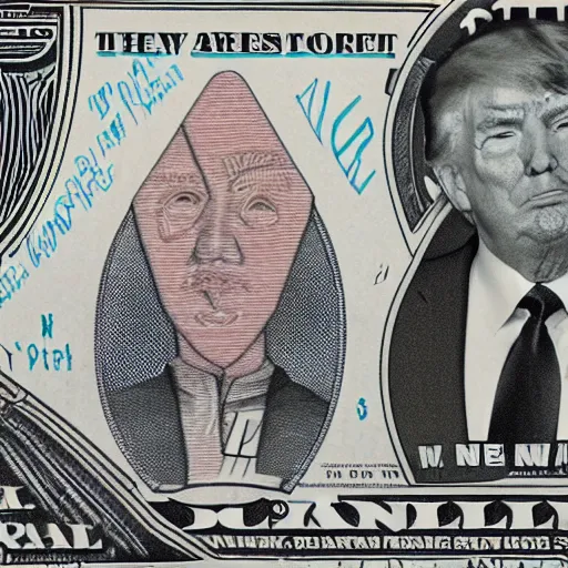 Prompt: donald trump, as a pharaoh on the new dollar bill