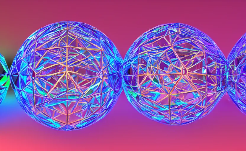 Image similar to Intertwined recursive 3d sacred geometry spheres cubes and prisms in a honycomb structure, by stephen kruse, rendered in lumion, 8k resolution, psychedelic lighting, muted color scheme, realistic shadows, cgscociety, stephen kruse, trending on artstation