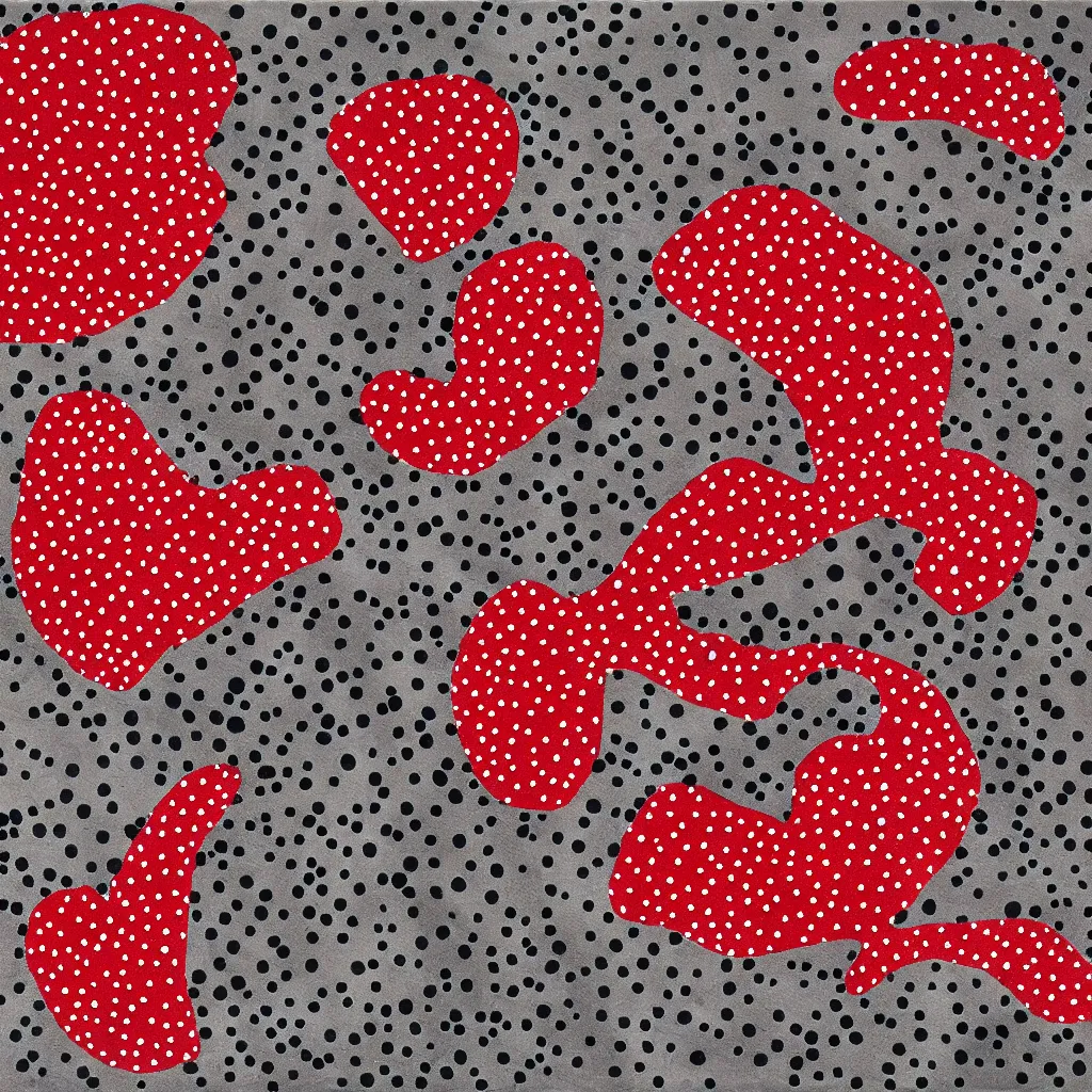 Image similar to camo made of strawberries, smiling, abstract, rei kawakubo artwork, cryptic, dots, stipple, lines, splotch, color tearing, pitch bending, color splotches, hearts, dark, ominous, eerie, minimal, points, technical, old painting