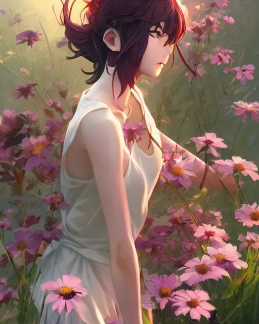 Prompt: goddess of flowers, full shot, perfectly shaded body, atmospheric lighting, detailed face, by makoto shinkai, stanley artgerm lau, wlop, rossdraws