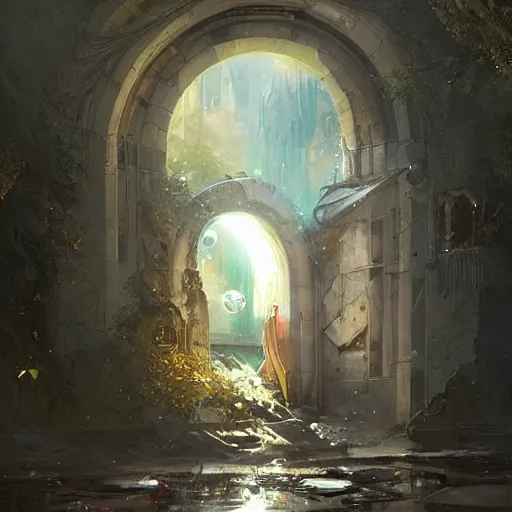 Image similar to an archway through which is a bubble land, Greg Rutkowski, Psychedelic