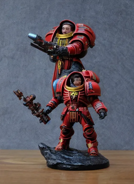 Image similar to 8 0 mm resin detailed miniature of elon musk as a warhammer 4 0 k space marine general, product introduction photos, 4 k, full body,