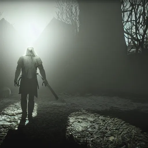 Prompt: Geralt of Rivia in Outlast, screenshot, pc videogame