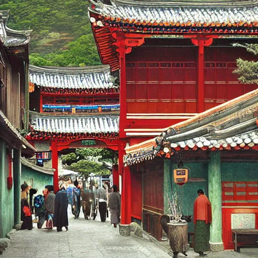 Prompt: Old Town of Lijiang, Hasui Kawase