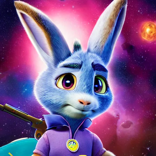 Image similar to portrait of Judy Hopps in the space with nebulae, realistic painting, high definition, digital art, matte painting, very detailed, realistic