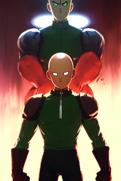 Prompt: gigachad luigi as one punch man in a suit with glowing eyes, fantasy character portrait, ultra realistic, full body concept art, intricate details, highly detailed by greg rutkowski, ilya kuvshinov, gaston bussiere, craig mullins, simon bisley