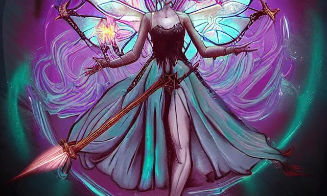 Prompt: fairy princess summoning demons with a pentagram, trending on Artstation