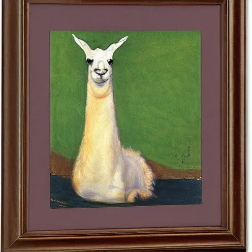 Prompt: oil portrait painting by mary cassatt of a llama meditating.