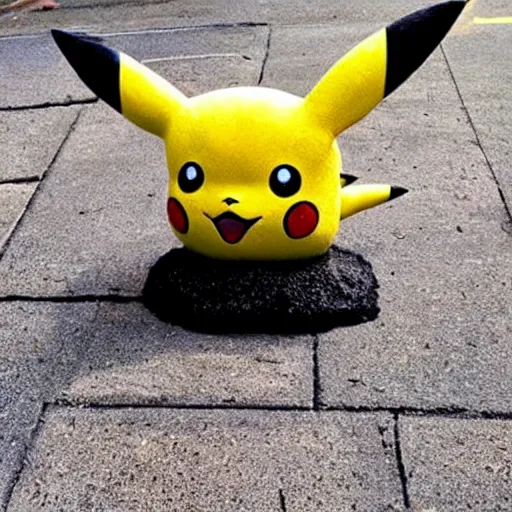 Prompt: Pikachu Sculpture made out of asphalt