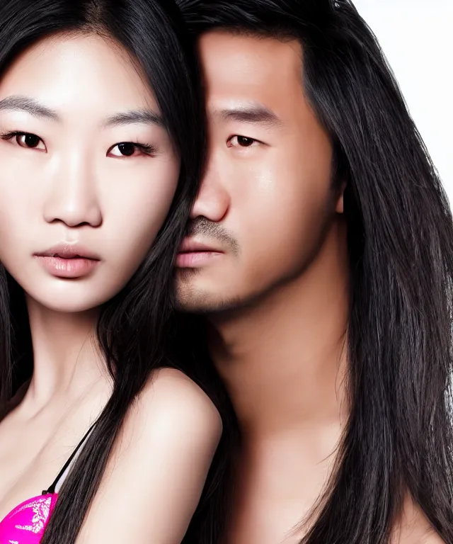 Prompt: portrait of asian man with victoria's secret female white model's head, realistic, 4 k
