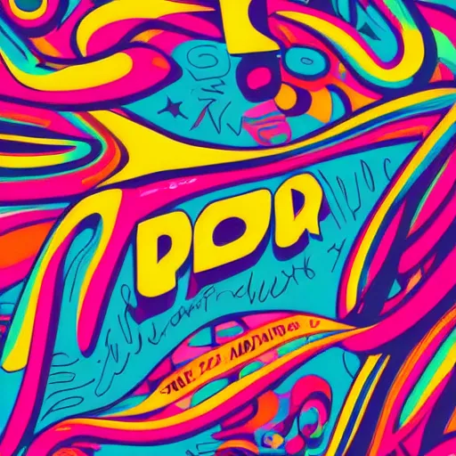 Prompt: colorful psychedelic poster, graphic design, bold lettering, layout, typography