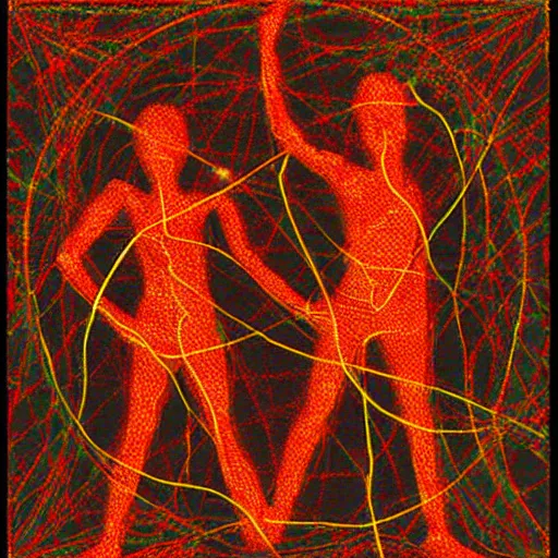 Image similar to dmt bodies. Mesh of human figures intertwined. earthen colors.