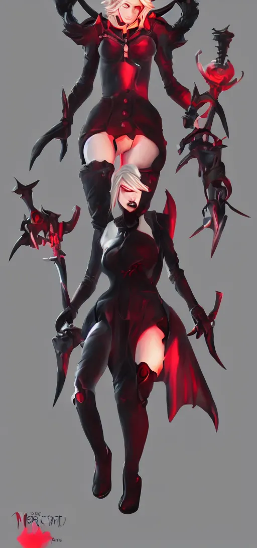 Prompt: Mercy from overwatch as a menacing evil demon, red lighting, black horns, Artstation, Horror,