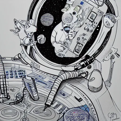 Prompt: james jean, mcbess art of a dj playing in outerspace, sketch