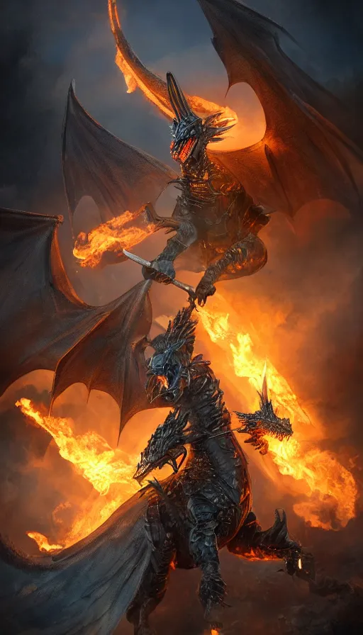 Image similar to photo of a Valkyrie in full armor riding a menacing looking fire breathing dragon, highly detailed, 8K, remove watermarks.